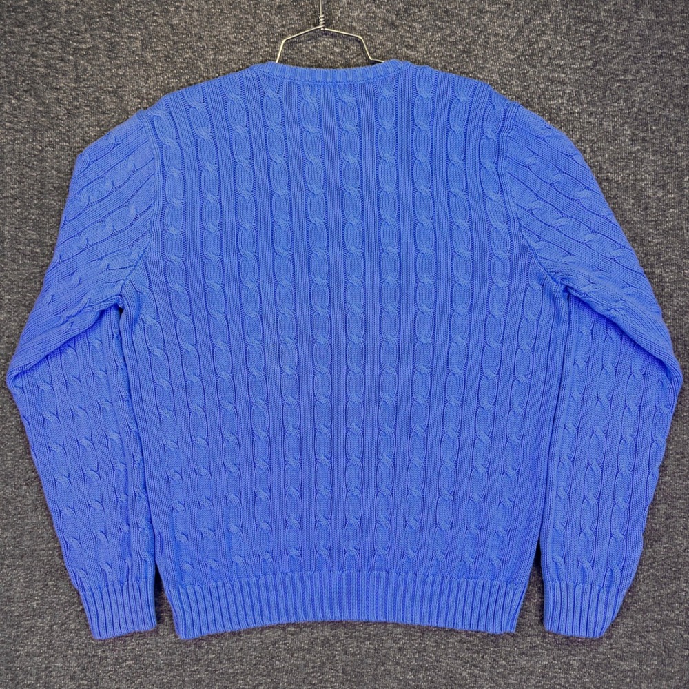 Polo Ralph Lauren V-Neck Sweater Mens XL Blue Cable Knit Casual Cotton Pony Logo - Picture 2 of 15